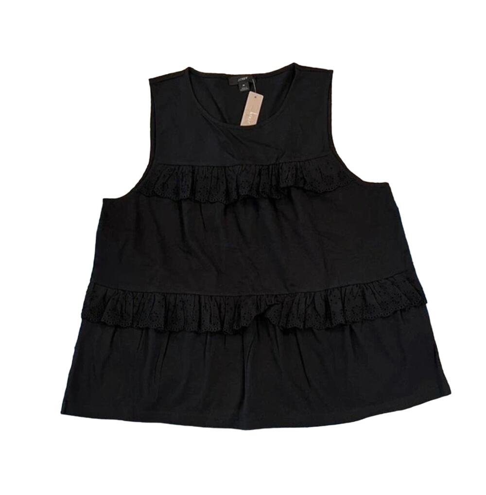 NWT J. Crew Black Tiered Eyelet Ruffle Tank Top